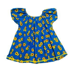 Vintage Sunflower Print Retro Puff Sleeve Ric Rac Trim Blouse Top Shirt Cottage